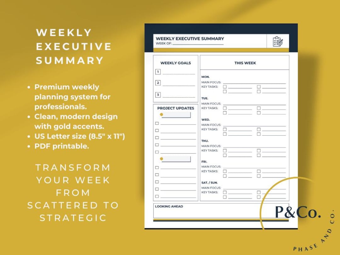 Weekly Executive Summary | Professional Weekly Planner | Project ...