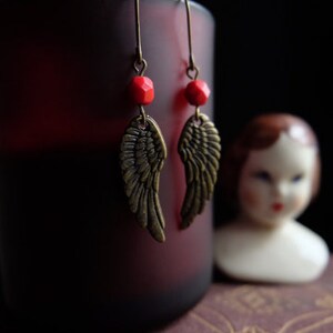 Tiny Feather Red Beaded Earrings