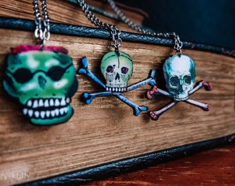 Crossbones, Zombie, Skull, Halloween Jewelry Gothic Goth Tattoo Poison Horror Necklace