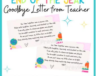 Poema de despedida de fin de año para estudiantes / Regalo imprimible para maestros / Poema de despedida de estudiantes / Nota de fin de año escolar del maestro /
