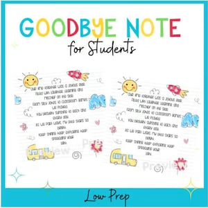 Carta de despedida del maestro / Fin de año / Poema para estudiantes / Etiqueta de regalo / Último día de clases / Regalo del maestro