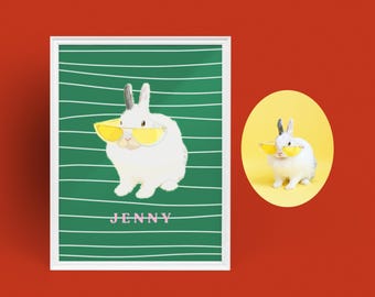 Custom Rabbit Portrait, Custom Bunny Portrait From Photo, Custom Pet Gifts, Bunny Lover Gifts, Custom Rabbit Painting, Bunny Wall Art