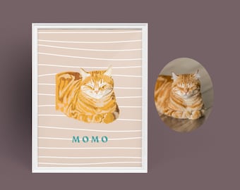 Custom Cat Portrait, Custom Pet Portrait From Photo, Custom Cat Gifts, Cat Wall Art, Custom Cat Painting, Pet Memorial Gift, Cat Drawing