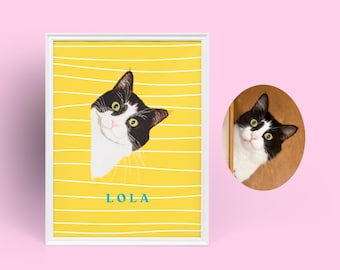 Custom Pet Portrait, Custom Cat Portrait, Pet Portrait From Photo, Custom Cat Gifts, Cat Wall Art, Custom Cat Painting, Custom Cat Drawing