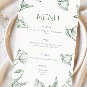 Szablon menu ślubnego w stylu vintage z motywem kwiatowym