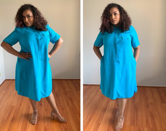 Plus Size Vintage Dress // 1980s Shirt Dress // Bl