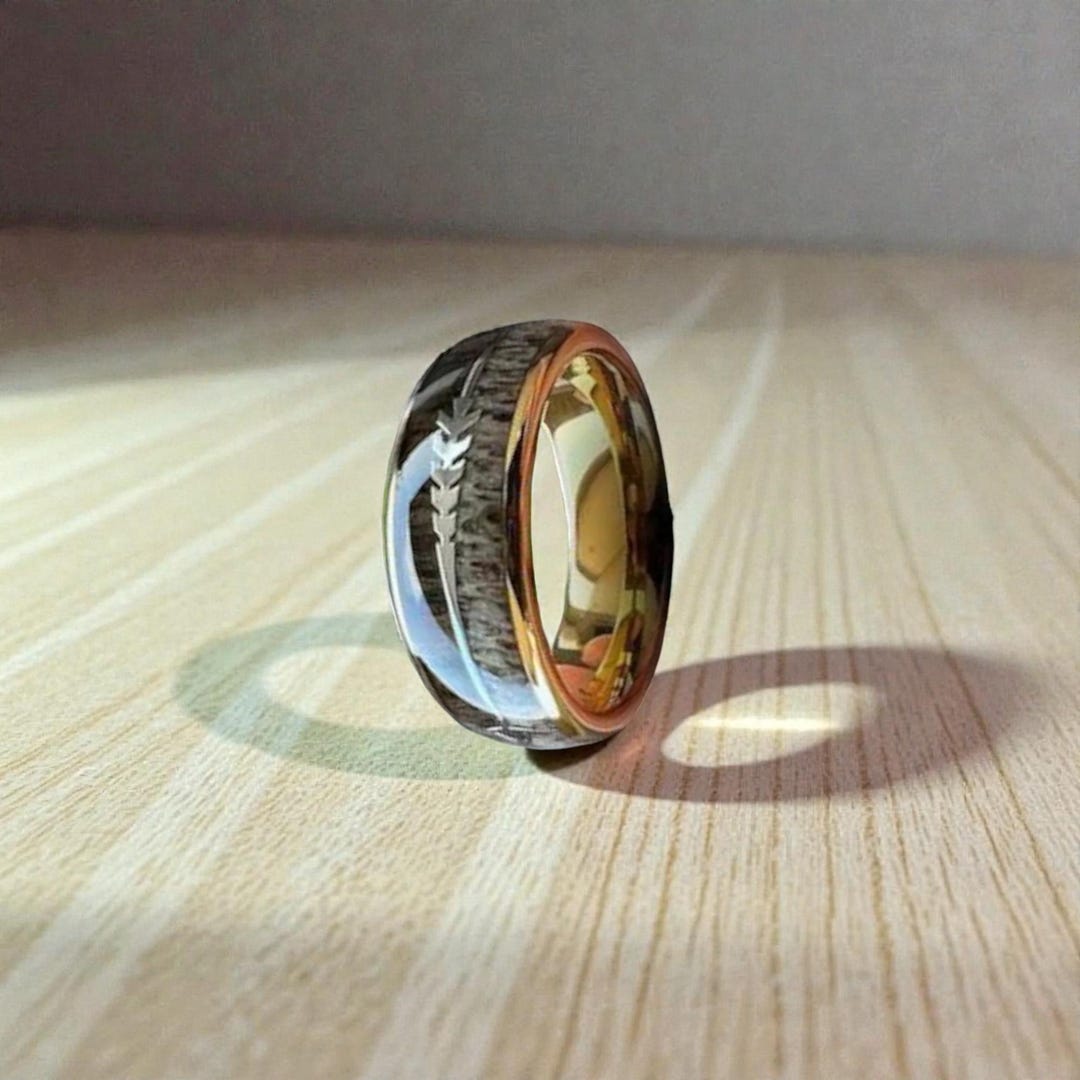 Handmade Deer Antler Koa Wood Tungsten Ring, Arrow Inlay - Etsy
