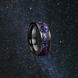 Orionnebel Blauer Sandstein Wolfram Ehering - Einzigartiger Weltraum Galaxiering für Verlobung oder Jahrestag | Kosmisch inspirierte Ring | 8mm
