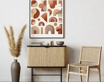 Terracotta Abstract Shapes Wall Art | Boho Geometric Print | Neutral Mid-Century Decor | Digital Download