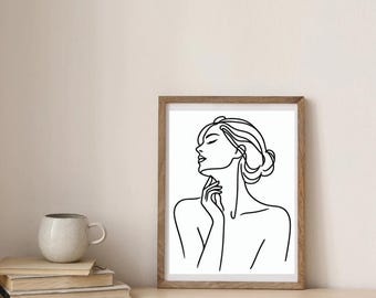 Minimalist Woman Line Art Print | Feminine Black and White Decor (Digital Download)
