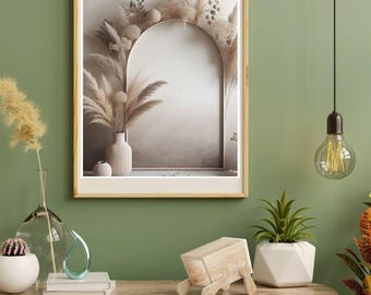 Pampas Grass Arch Print | Beige Dried Flowers, Boho Wall Art (Digital Download)
