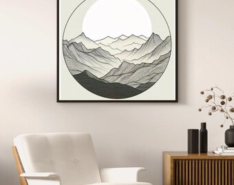 Minimalist Mountain Landscape Print | Abstract Circle Art (Digital Download)