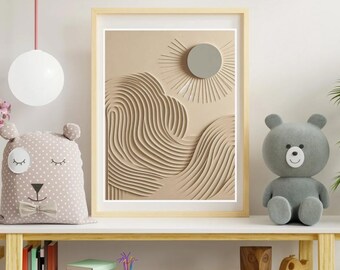Beige Sun Waves Wall Art | Minimalist Boho Abstract Print | Neutral Textured Decor | Digital Download
