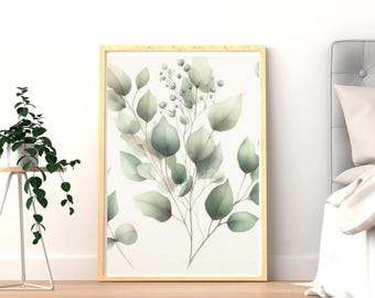 Eucalyptus Watercolor Wall Art | Sage Green Botanical Print | Neutral Boho Printable Decor | Digital Download