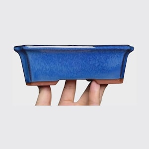 Rectangle Shohin Bonsai / Succulent Pot 5.9"x 4.2"x 1.6" - Blue Glazed