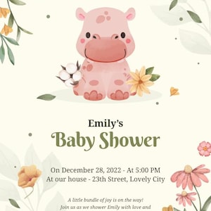 Plantilla de invitación para baby shower / Invitación digital editable / Descarga instantánea en PDF con formato AI / Tarjeta imprimible para bebé niña y niño