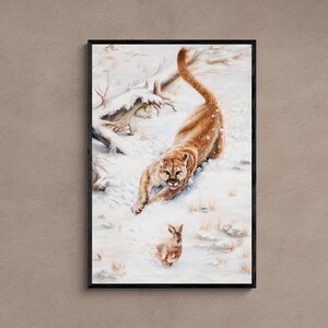 Mountain Lion, Print on Canvas, Landscape Painting, Wildlife Art, Personalized gift