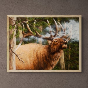 Elk Print on Canvas, Landscape Painting, Wildlife Art, Personalized gift