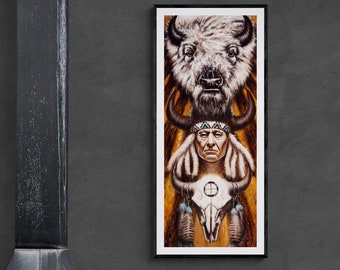 Buffalo Print on Canvas, Buffalo Painting, Native American art, Personalized canvas print