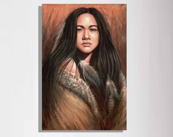 Lámina artística de una mujer indígena, pintura del suroeste sobre lienzo, arte occidental