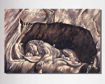 Lion Print on Canvas, Lion of Lucerne painting, Personalized Print