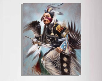 Lienzo impreso de una bailarina menominee, pintura indígena, arte del suroeste