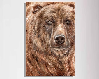 Print on Canvas, Grizzly Bear, Animal Painting, Wall Decor, Personalized Canvas Print