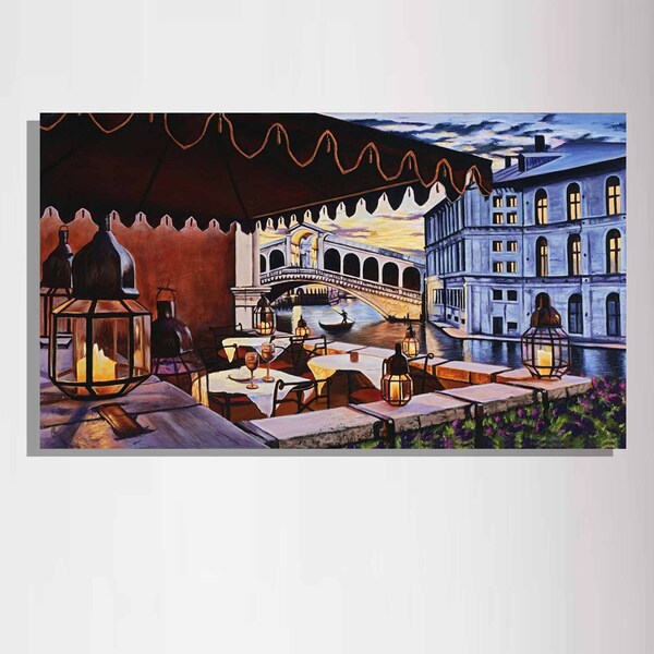 Pintura de patio de Venecia, Italia, impresión artística italiana sobre lienzo