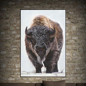 Print on Canvas, Buffalo Painting Bison Wildlife Art Personalized Canvas Print image 1