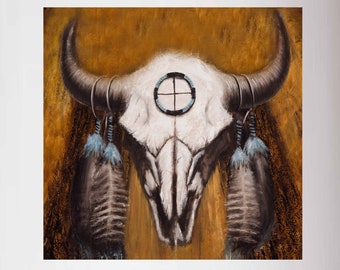 Print on Canvas, Buffalo Skull, Bison art, Indigenous art, Personalized canvas print