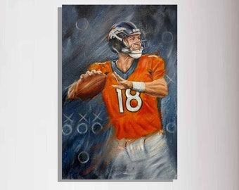 Print on Canvas, Football Painting, Sport Art, Peyton Manning, Denver Broncos, Personalized Canvas Print