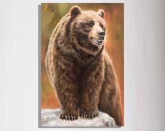 Print on Canvas, Grizzly Bear Painting, Wall Decor, Animal art, Personalized Canvas Print