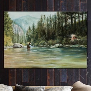 Fly Fishing Print on Canvas, Fish Painting, Fly Fishing, Personalized gift