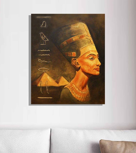 Nefertiti and Pyramids Canvas Print, Egyptian Art, Personalized