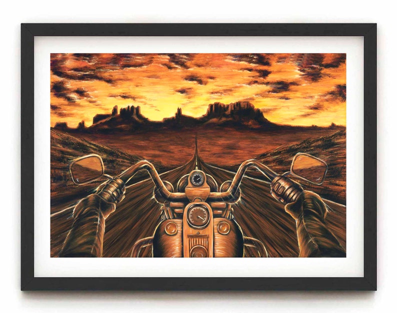 Print on Canvas Motorcycle Art Harley Davidson Landscape Etsy