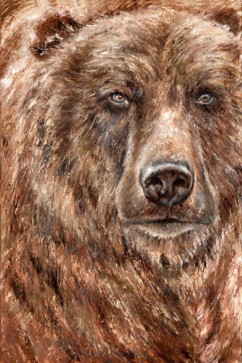 Print on Canvas, Grizzly Bear, Animal Painting, Wall Decor, Personalized Canvas Print image 4