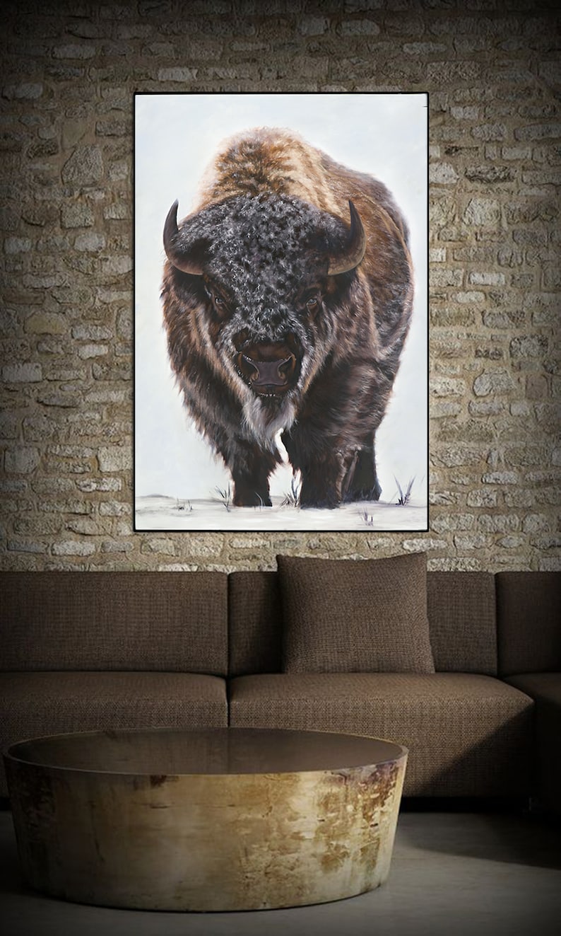 Print on Canvas, Buffalo Painting Bison Wildlife Art Personalized Canvas Print image 1