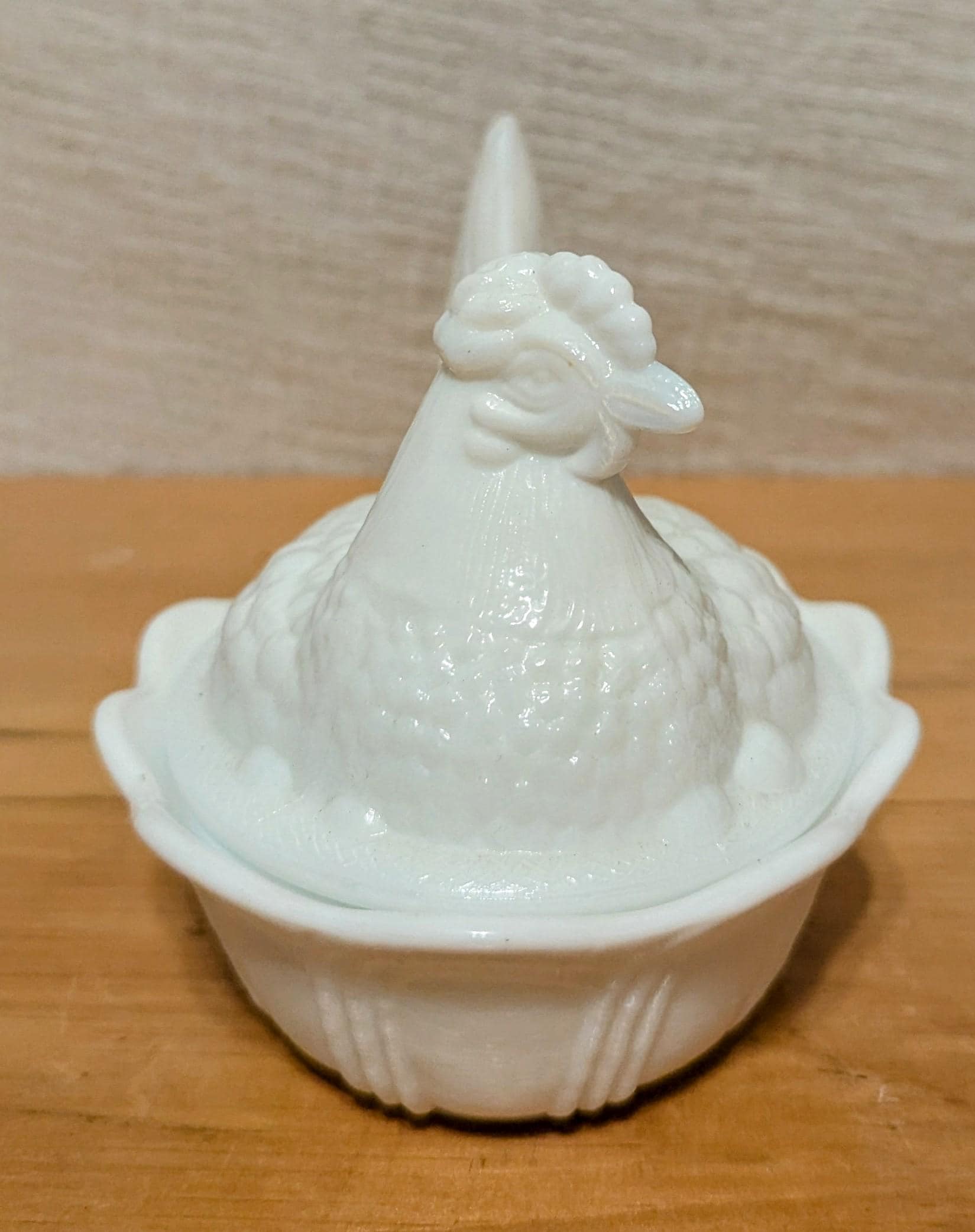 White Fenton Glass Hen Rooster on Nest Covered Dish Vintage Home