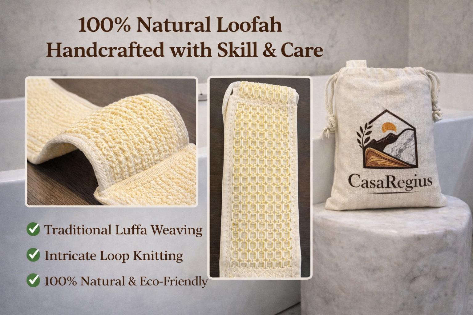 Natural Loofah Back Strap, Handcrafted Exfoliating Shower Scrubber, Eco-Friendly Bath Accessory