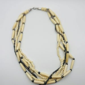 Collier Vintage 60's Grosses Perles Plastique Jaune Et Blanc - Fantaisie Rétro
