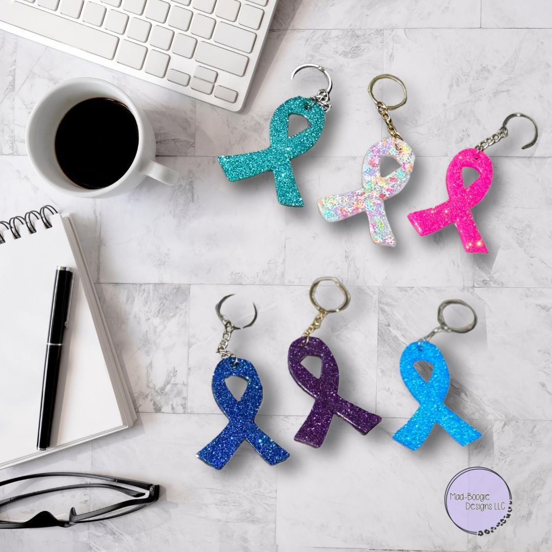 Glitter Cancer Awareness Ribbon Keychain: Handcrafted Resin Support ...