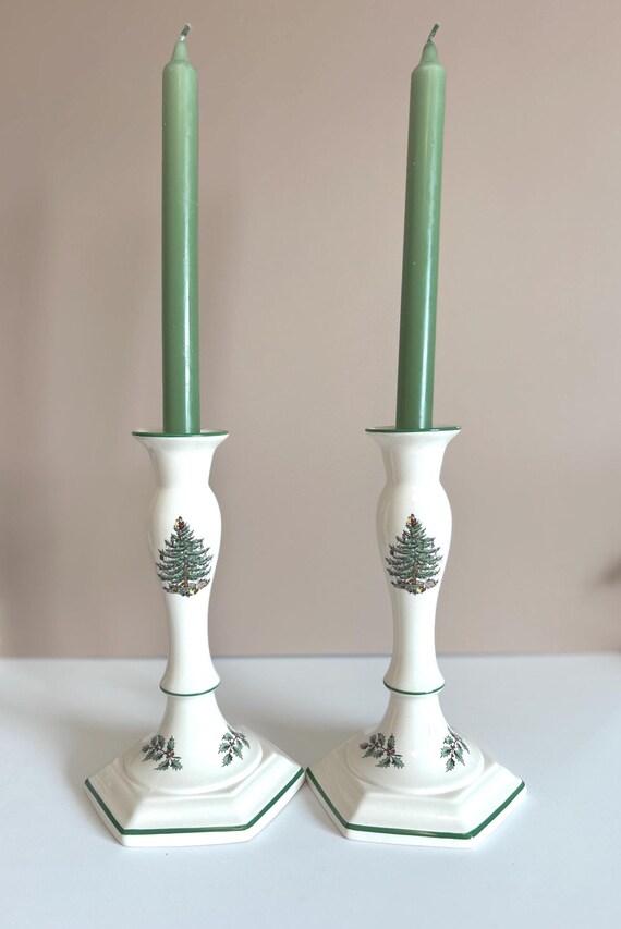 Spode Christmas Tree Candlestick Pair • 9