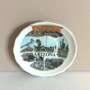 Vintage Arizona Souvenir Mini Plate – Boothill Tombstone & Grand Canyon Design – Gold Rim Collectible