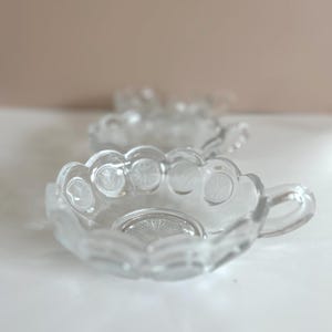 Set of 3 Vintage Fostoria Coin Dot Glass Handled Bowls • Liberty Bell Pattern • 1935–1955