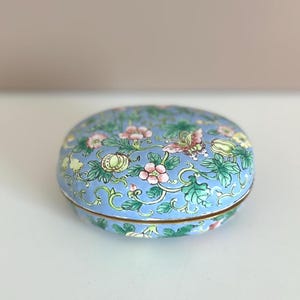 Vintage Cloisonné Trinket Box: Blue Floral Enamel, Gilt Edge
