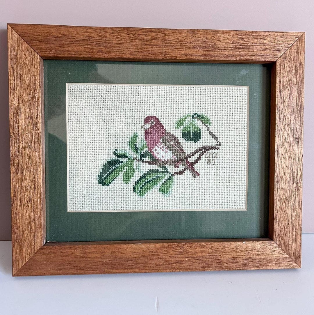 Vintage Framed Needlepoint Bird Art | Rustic Cottage Decor - Etsy