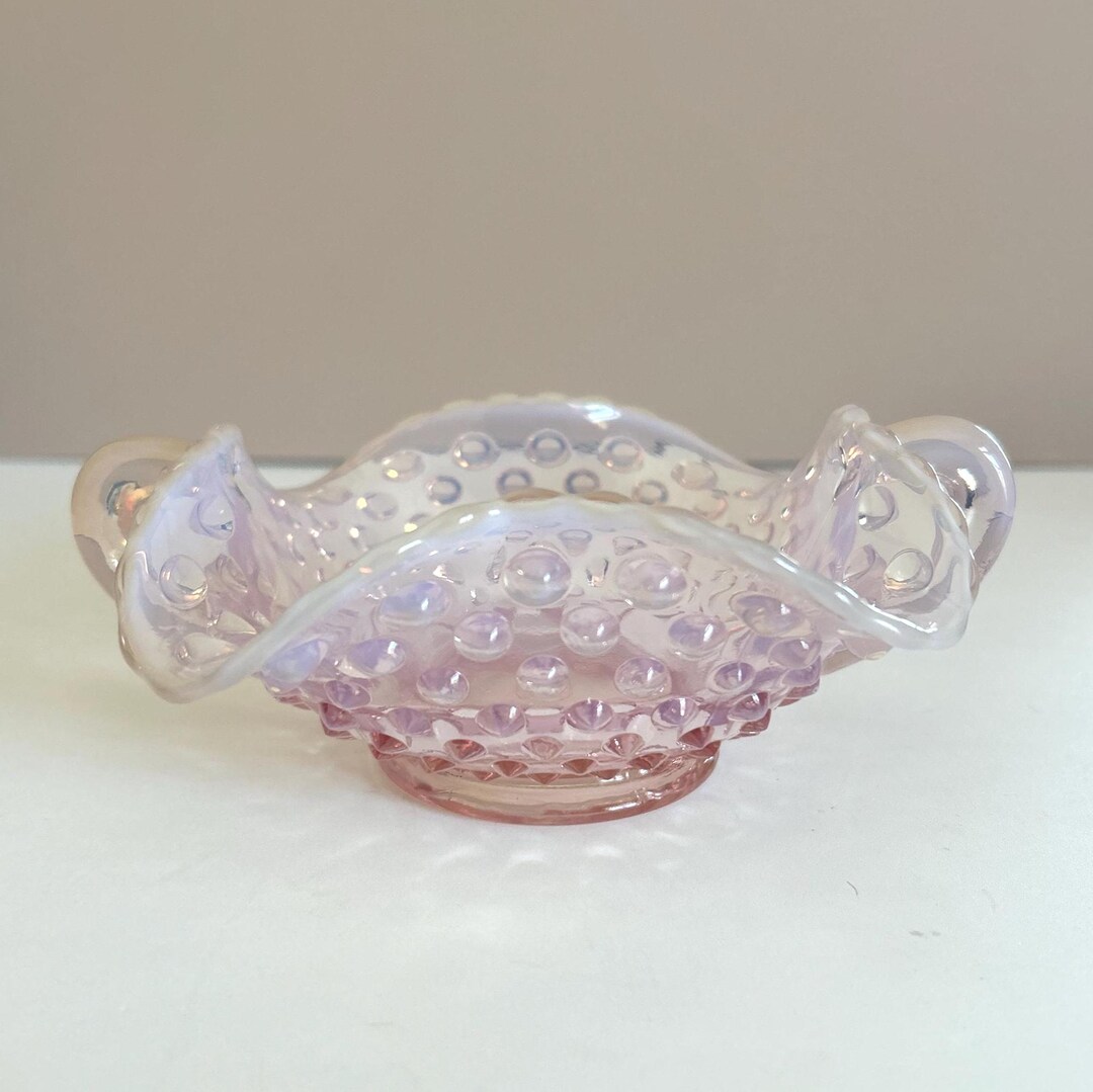 Fenton Pink Opalescent Hobnail Bon Bon Dish With Handles – Vintage ...