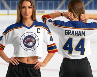 Koszulka Briar University Graham 44 Crop Top, Koszulka do hokeja poza kampusem, Koszulka do futbolu amerykańskiego Hockey Romance, Bluza Briar U, Hokej na kampusie