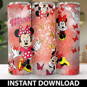 Minnie Mouse Butterfly Pattern Skinny Tumbler PNG, Dlsney Mouse Tumbler, Cartoon Tumbler Wrap Sublimation Png Instant Download