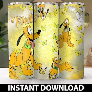 Pluto Dog Butterfly Pattern Skinny Tumbler PNG, Dlsney Pluto Tumbler, Cartoon Tumbler Wrap Sublimation Png Instant Download
